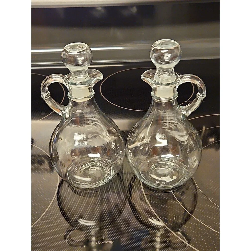 Vintage Anchor Hocking Cruet Set W/ Stoppers Oil & Vinegar Serving Set